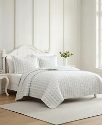 Laura Ashley Rosebud Stripe Reversible 3-Pc. Quilt Set, King