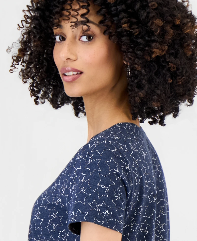 Style & Co Petite Star-Print Short-Sleeve Perfect T-Shirt, Macy's Exclusive