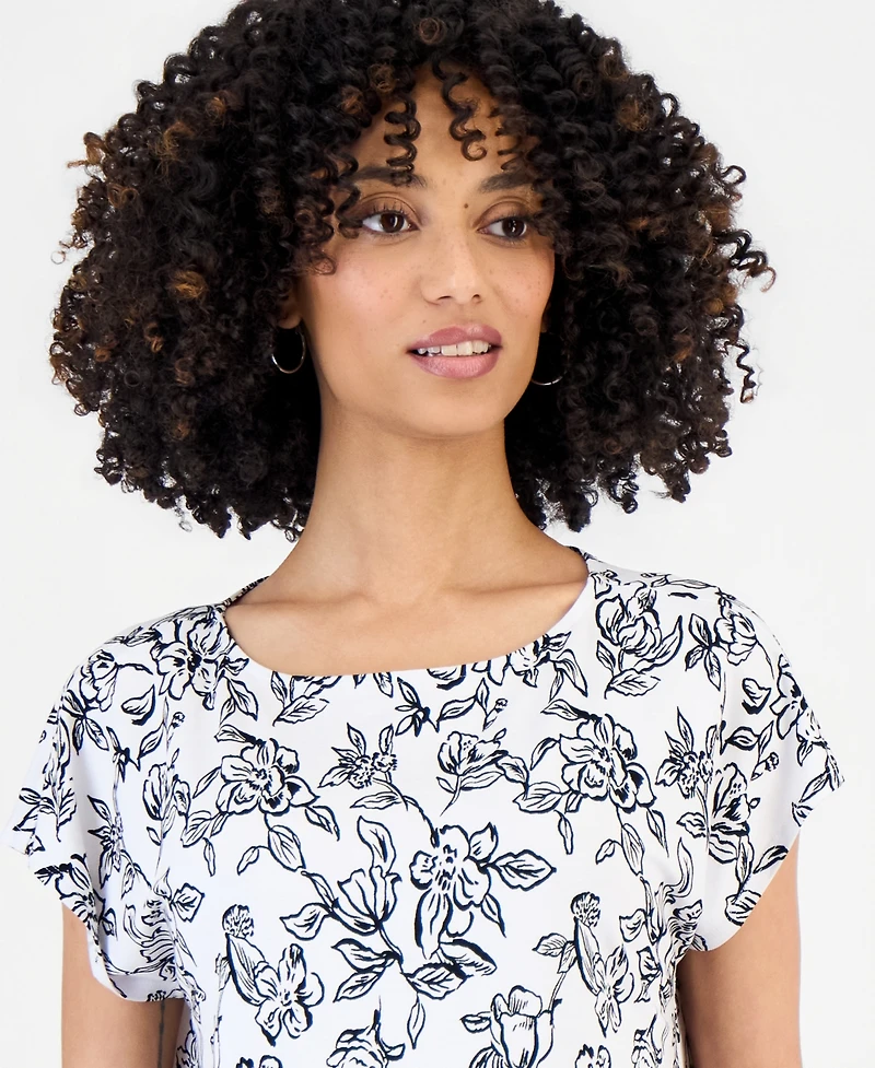 Style & Co Petite Floral-Print Flutter-Sleeve Top, Macy's Exclusive