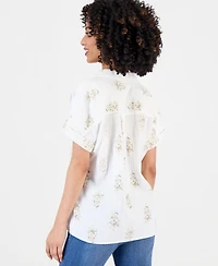 Style & Co Petite Cotton Printed Collared Popover Top, Macy's Exclusive