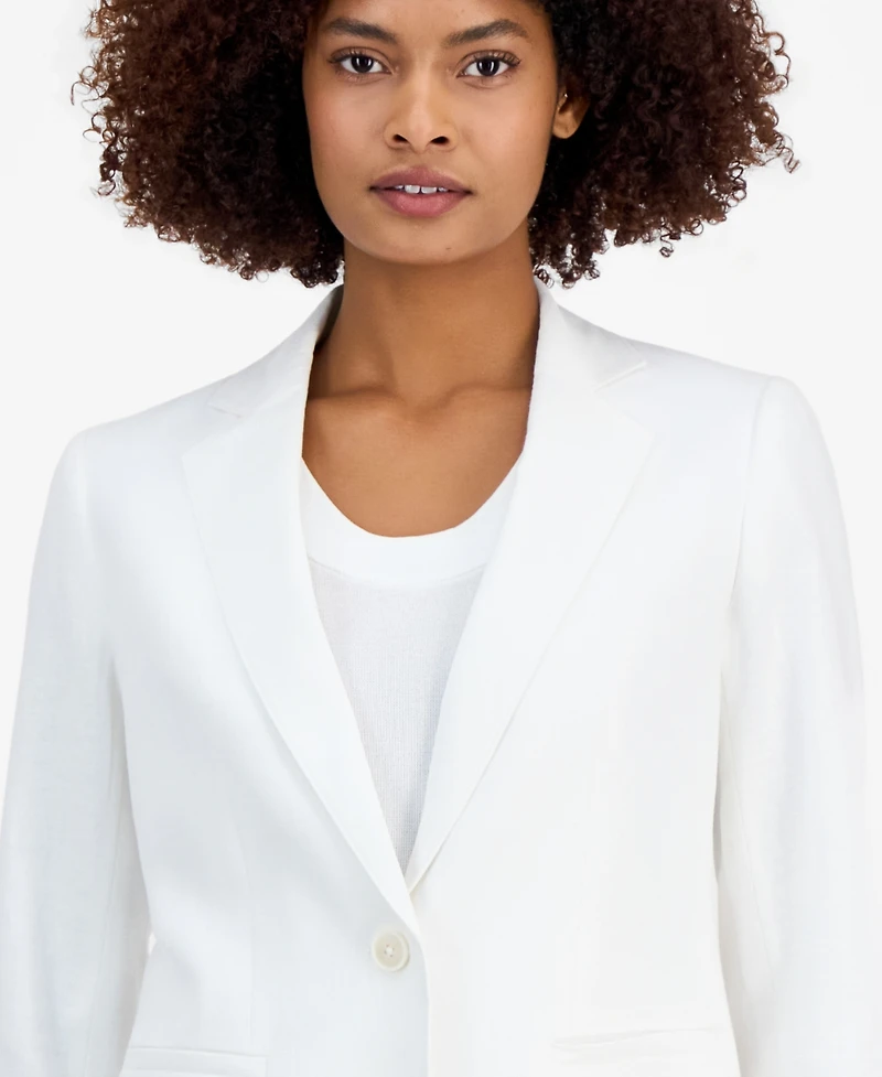 Anne Klein Women's One-Button Notched-Collar Linen-Blend Blazer