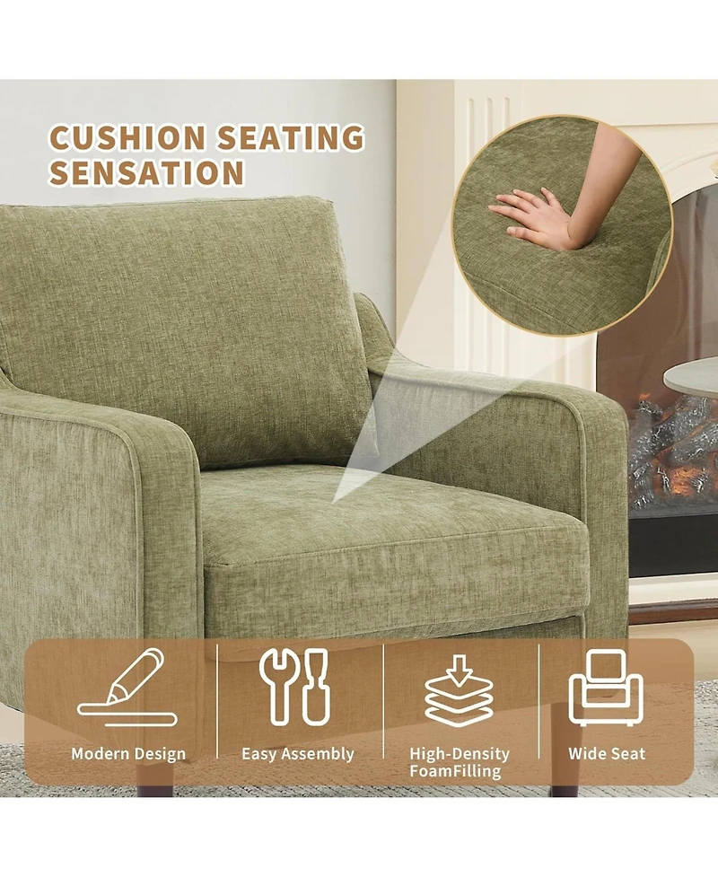 gaomon Mid-Century Modern Accent Chairs,Modern Linen Fabric Armchair for Living Room,Comfy Sofa Chairs with Scooped Arms
