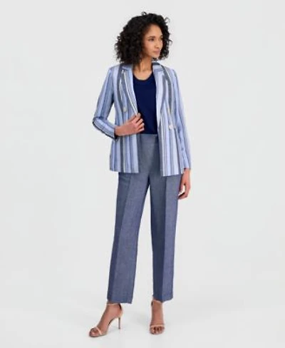 Anne Klein Womens Striped Open Front Blazer Wide Leg Pants