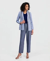 Anne Klein Womens Striped Open Front Blazer Wide Leg Pants