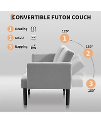 gaomon Convertible Futon Sofa Bed, 75.5” Linen Flannel Loveseat Couch Bed With Solid Wood Legs & 700lbs Capacity