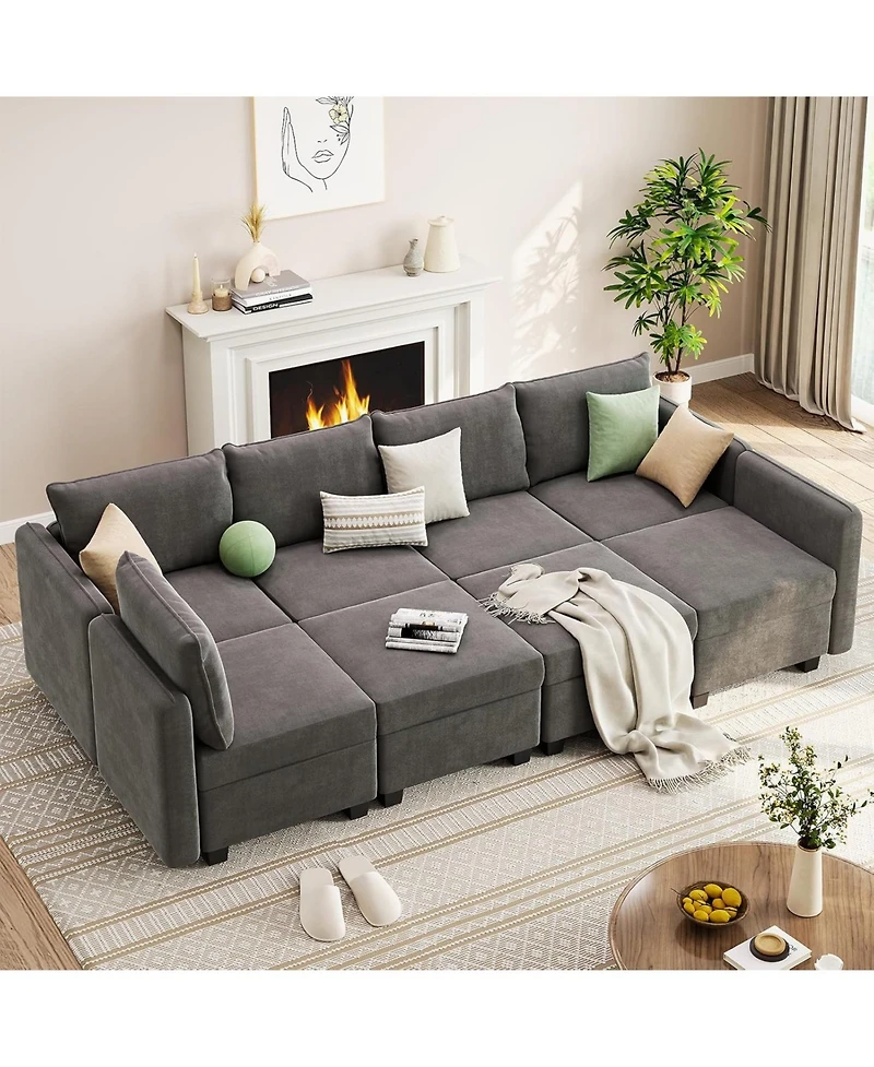 gaomon Modular Sofa Sectional Sleeper Couch with 2 Ottomans,Modular Sectionals with Storage Seats