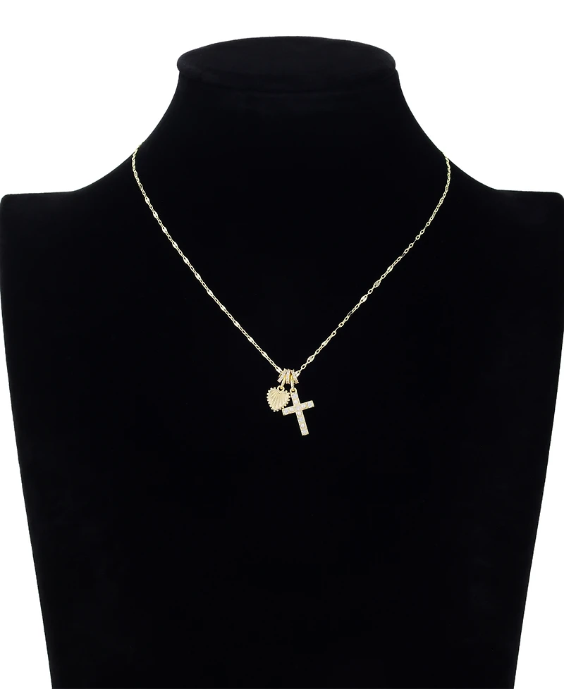 Unwritten Cubic Zirconia and Pearl Cross and Heart with Rondelles Charm Necklace