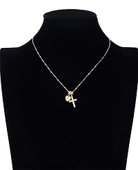 Unwritten Cubic Zirconia and Pearl Cross and Heart with Rondelles Charm Necklace
