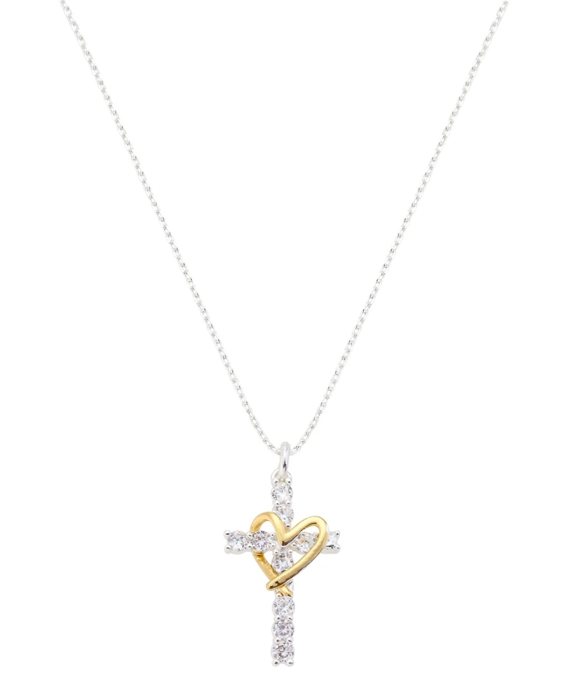 Unwritten Cubic Zirconia Cross with Open Heart Pendant Necklace