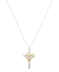 Unwritten Cubic Zirconia Cross with Open Heart Pendant Necklace