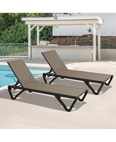Clihome 2 Pcs Outdoor Lounge Chair, Aluminum Plastic Patio Chaise with 5 Position Adjustable Backrest and Wheels