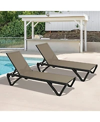 Clihome 2 Pcs Outdoor Lounge Chair, Aluminum Plastic Patio Chaise with 5 Position Adjustable Backrest and Wheels