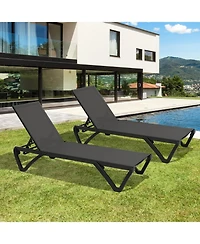 Clihome 2 Pcs Outdoor Lounge Chair, Aluminum Plastic Patio Chaise with 5 Position Adjustable Backrest and Wheels