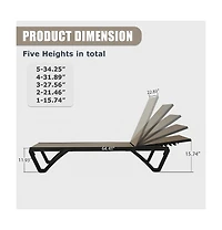 Clihome 2 Pcs Outdoor Lounge Chair, Aluminum Plastic Patio Chaise with 5 Position Adjustable Backrest and Wheels