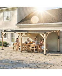 Outsunny 10'x20' Wood Gazebo, Hardtop Lean-to Gazebo Pergola, Light