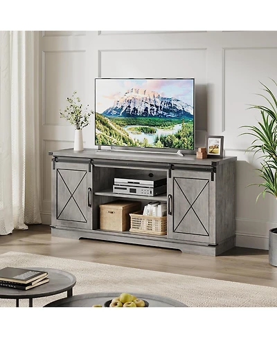 gaomon 59" Farmhouse Tv Stand for TVs Up to 65", Media Console with Sliding Barn Doors & Adjustable Shelves, Entertainment Center Storage Ca