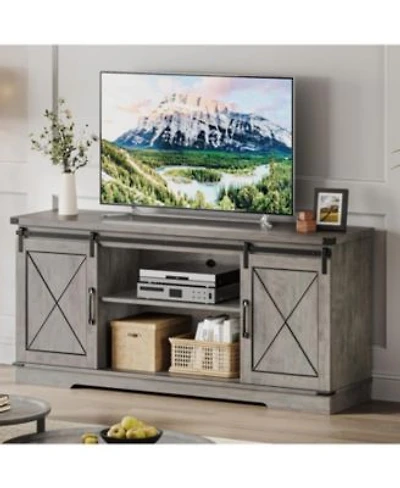 Gaomon 59 Farmhouse Tv Stand For Tvs Up To 65 Media Console With Sliding Barn Doors Adjustable Shelves Entertainment Center Storage Cabinet