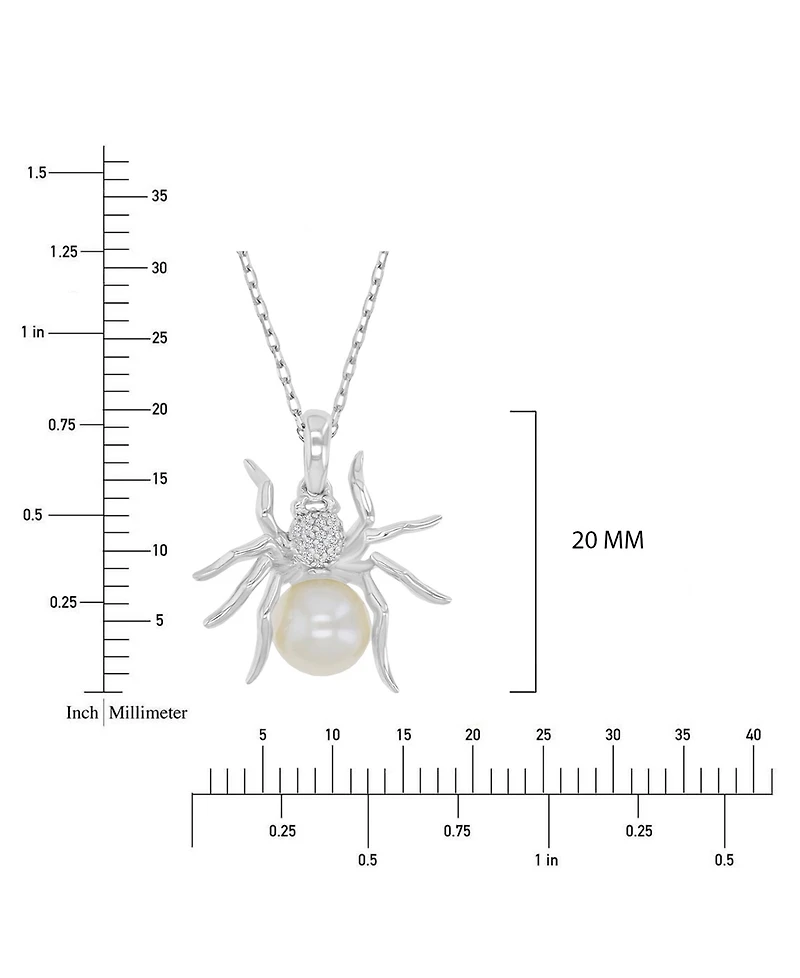 Macy's Diamond Accent & Pearl Spider Necklace in Rhodium Over Sterling Silver