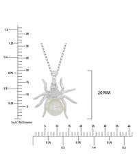 Macy's Diamond Accent & Pearl Spider Necklace in Rhodium Over Sterling Silver