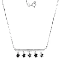 Macy's Created White Sapphire and Onyx Bezel Station Necklace in Rhodium Over Sterling Silver