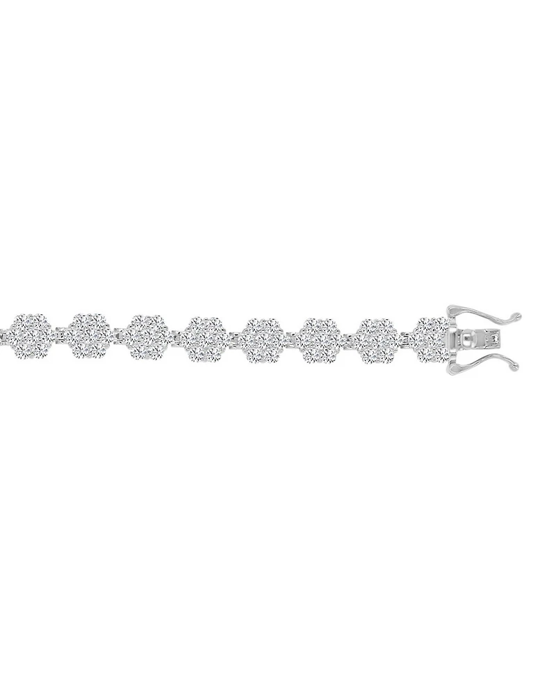 Macy's Cubic Zirconia Flower Tennis Bracelet in Rhodium Over Sterling Silver
