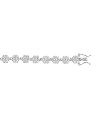Macy's Cubic Zirconia Flower Tennis Bracelet in Rhodium Over Sterling Silver