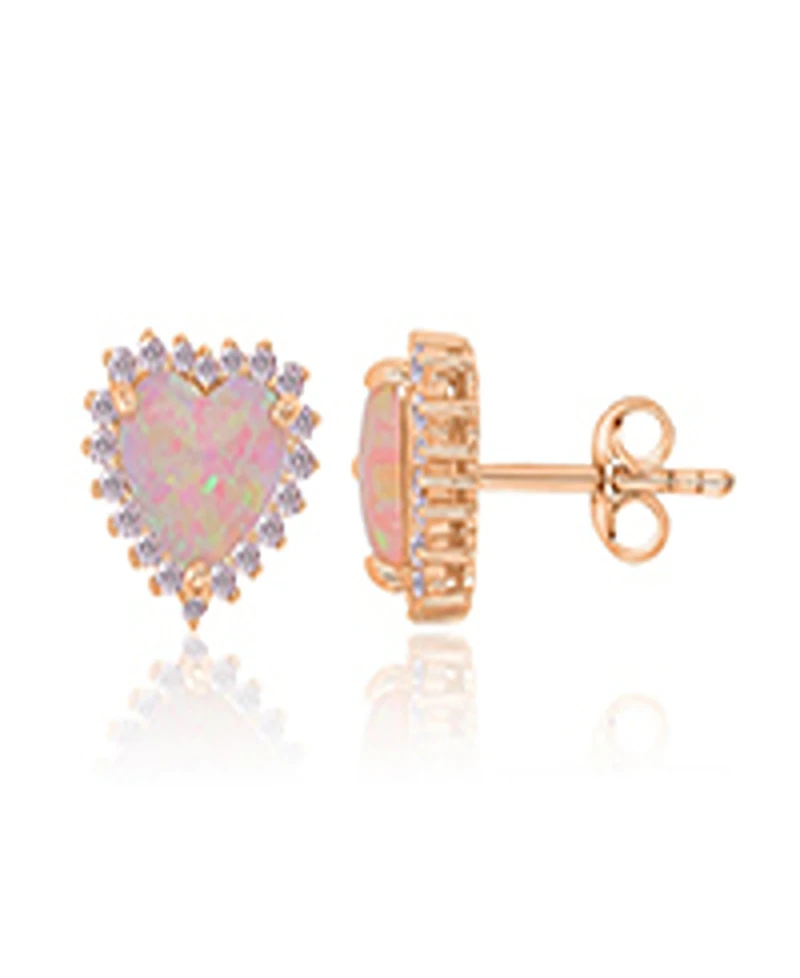 Macy's Heart Opal and Pink Cubic Zirconia Stud Earrings in 14k Rose Gold Over Sterling Silver