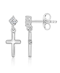 Macy's Cubic Zirconia Cross Dangling Earrings in Rhodium Over Sterling Silver