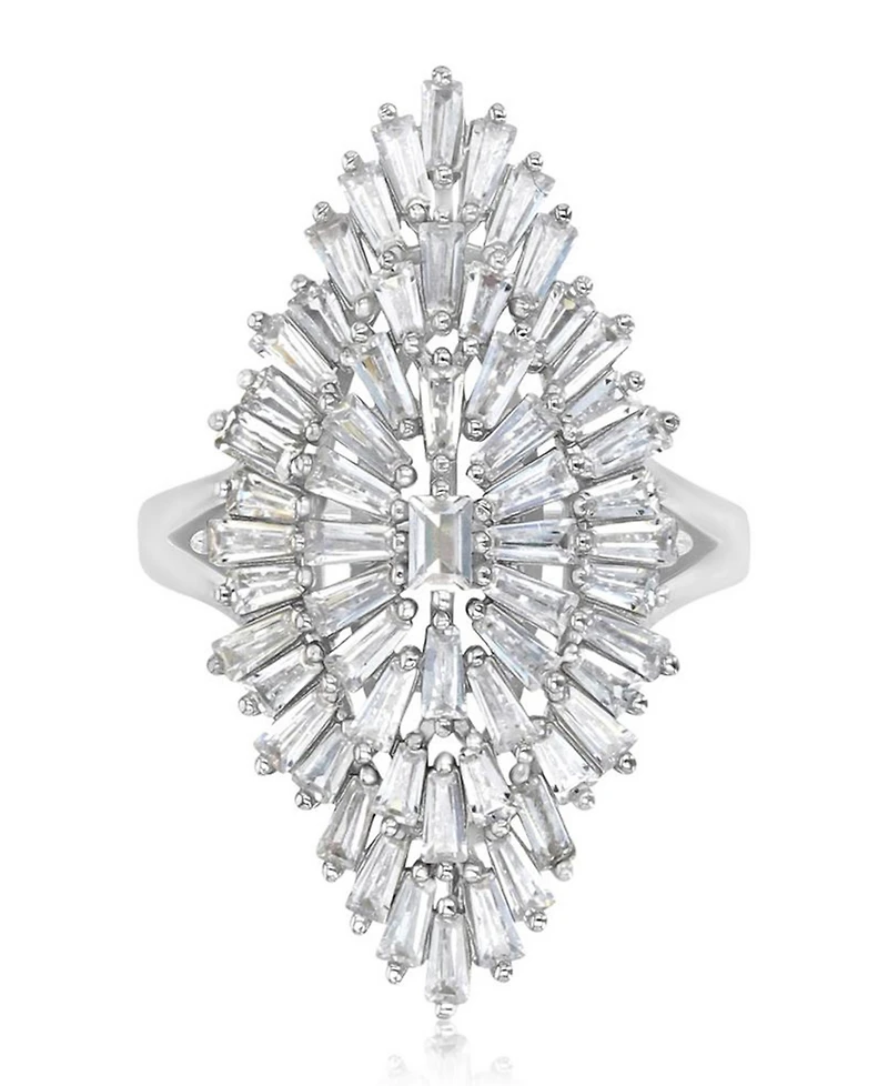 Macy's Polished Cubic Zirconia Cocktail Ring in Rhodium Over Sterling Silver