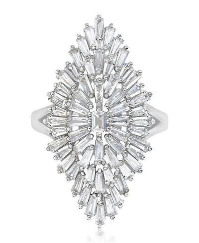 Macy's Polished Cubic Zirconia Cocktail Ring Rhodium Over Sterling Silver