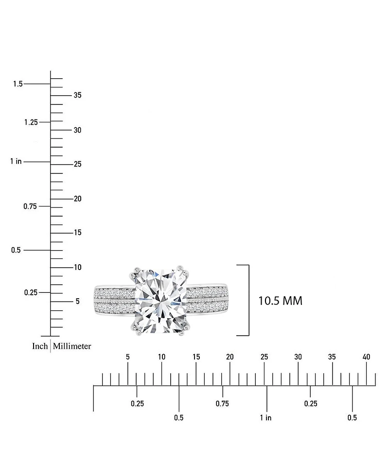 Macy's Polished Cubic Zirconia Emerald-Cut Engagement Ring in Rhodium Over Sterling Silver