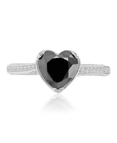 Macy's Heart-Shaped Black & Cubic Zirconia Ring Rhodium Over Sterling Silver