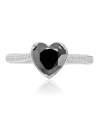 Macy's Heart-Shaped Black & Cubic Zirconia Ring in Rhodium Over Sterling Silver