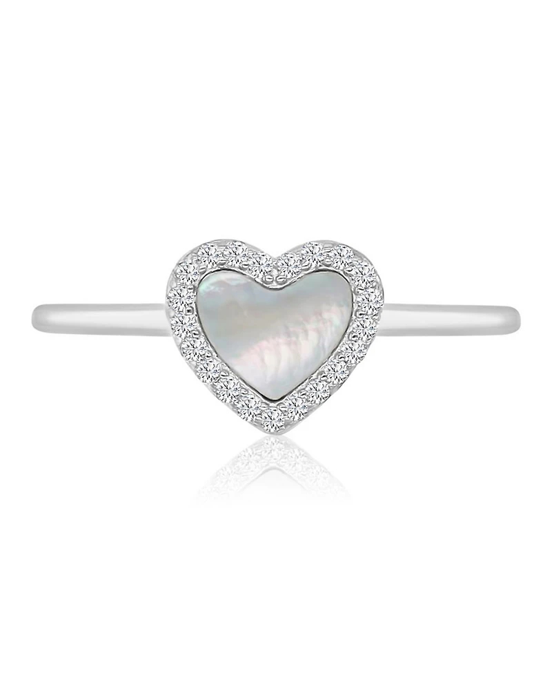 Macy's Cubic Zirconia and Imitation Pearl Heart Ring Rhodium Over Sterling Silver