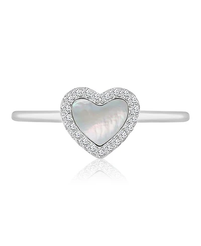 Macy's Cubic Zirconia and Imitation Pearl Heart Ring Rhodium Over Sterling Silver
