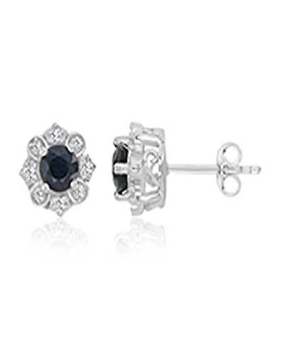 Macy's Diamond and Blue Sapphire Stud Earrings in 10k White Gold