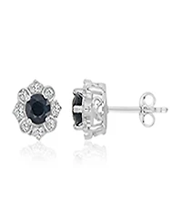 Macy's Diamond and Blue Sapphire Stud Earrings in 10k White Gold