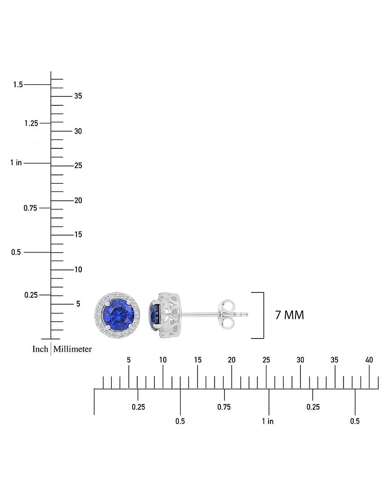 Macy's Created Blue Sapphire and White Sapphire Halo Stud Earrings in Rhodium Over Sterling Silver