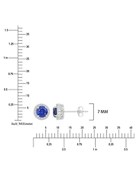 Macy's Created Blue Sapphire and White Sapphire Halo Stud Earrings in Rhodium Over Sterling Silver