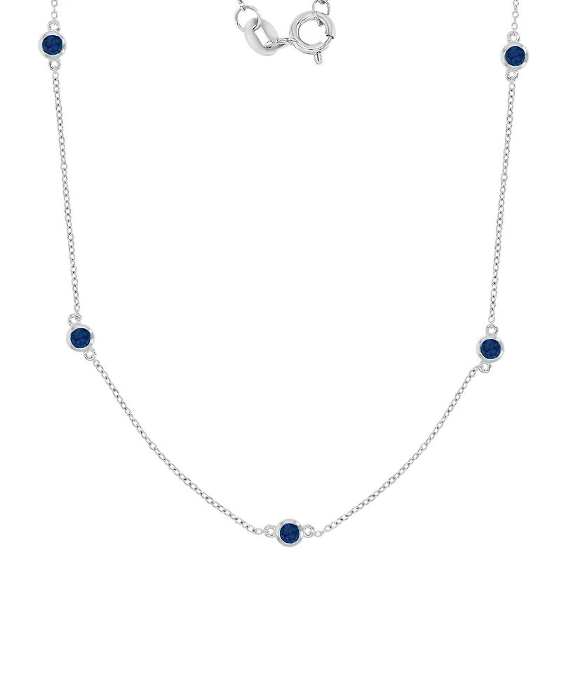 Macy's Created Blue Sapphire Station Necklace in Rhodium Over Sterling Silver
