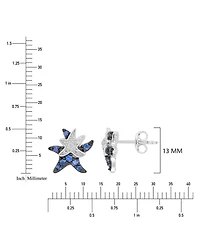 Macy's White Sapphire and Created Blue Sapphire Duo Starfish Stud Earrings in Rhodium Over Sterling Silver