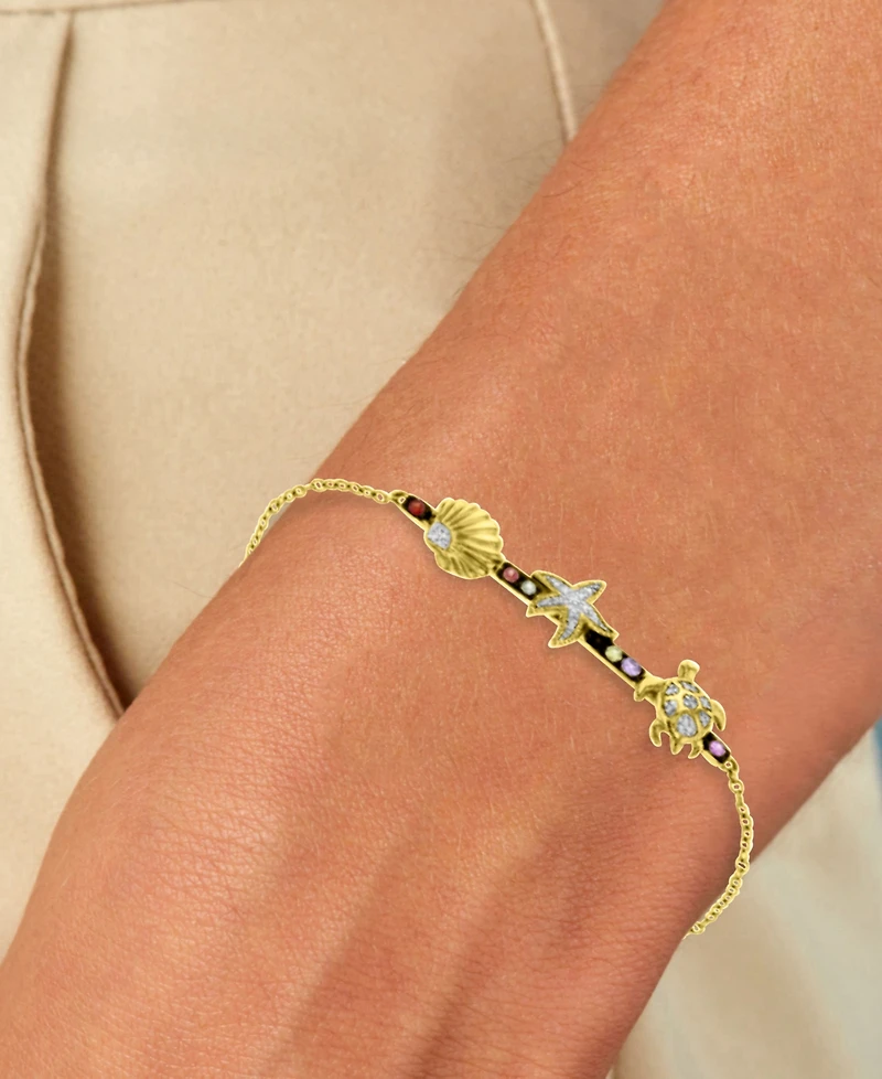 Macy's Starfish & Sea Turtle Bracelet in 14k Yellow Gold Over Sterling Silver