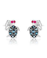 Macy's London Blue Topaz and Ruby Sea Turtle Stud Earrings in Rhodium Over Sterling Silver