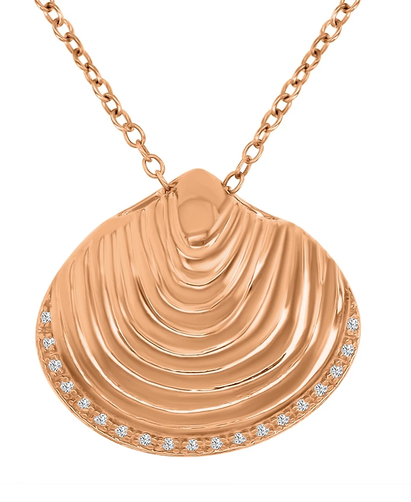 Macy's Diamond Accent Textured Seashell Necklace in 14k Rose Gold Over Sterling Silver