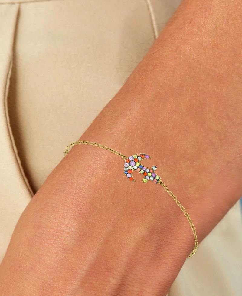 Macy's Multi-Color Sapphire Anchor Bracelet in 14k Yellow Gold Over Sterling Silver