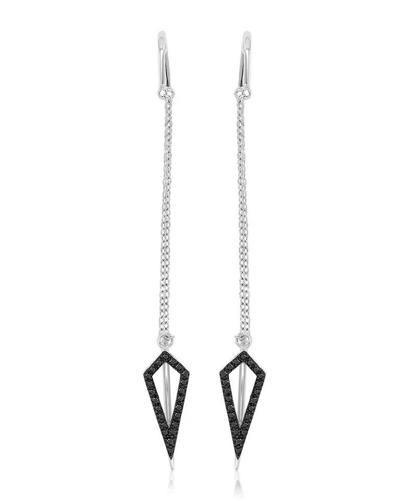Macy's Onyx and White Sapphire Convertible Dangling Earrings in Black Rhodium Over Sterling Silver