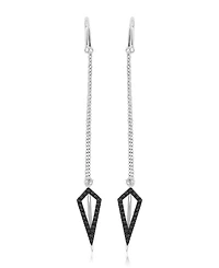 Macy's Onyx and White Sapphire Convertible Dangling Earrings in Black Rhodium Over Sterling Silver