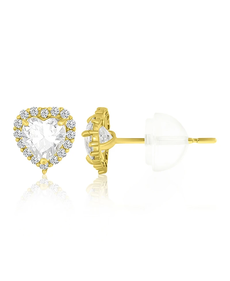 Macy's Pave Heart Halo Stud Earrings in 14k Yellow Gold