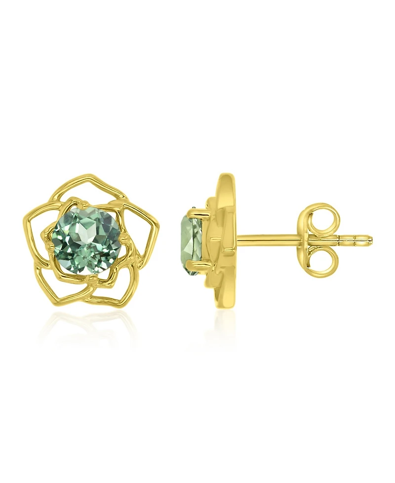 Macy's Created Green Sapphire Flower Stud Earrings in 14k Yellow Gold Over Sterling Silver