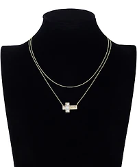 Unwritten Cubic Zirconia and Mother of Pearl Mom Cross Pendant Layered Necklace Set